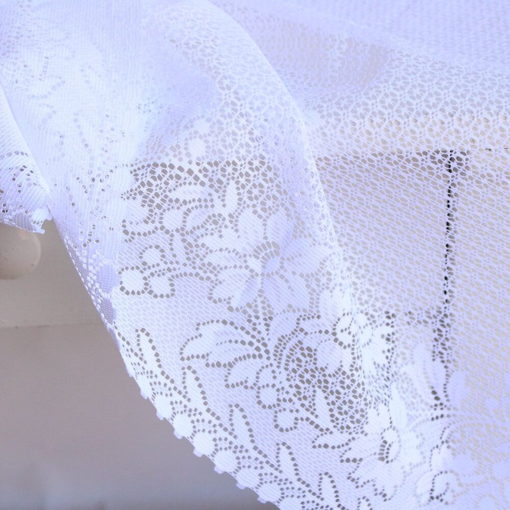 Vintage 1980s 1990s White Lace Fabric, 24" Wide 88" Long Piece, Floral Pattern - Picture 5 of 10